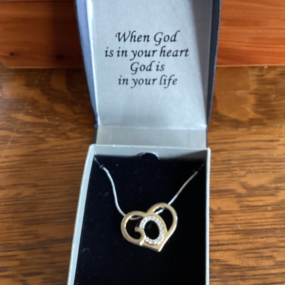 Gold Heart Pendant Necklace with Silver Accents